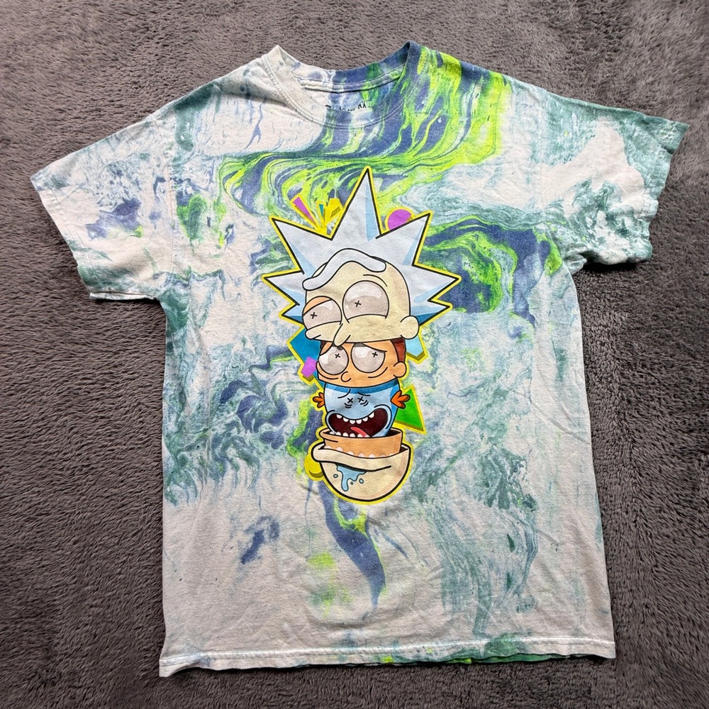 Ripple Junction Rick and Morty T-Shirt Mens Medium Blue Green Tie Dye Excellent